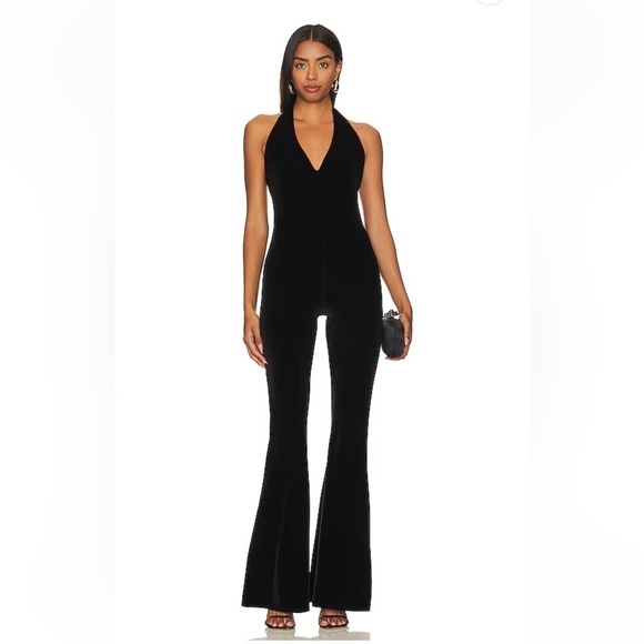 SHOW ME YOUR MUMU Studio Halter Jumpsuit In Black Velvet - Picture 3 of 9
